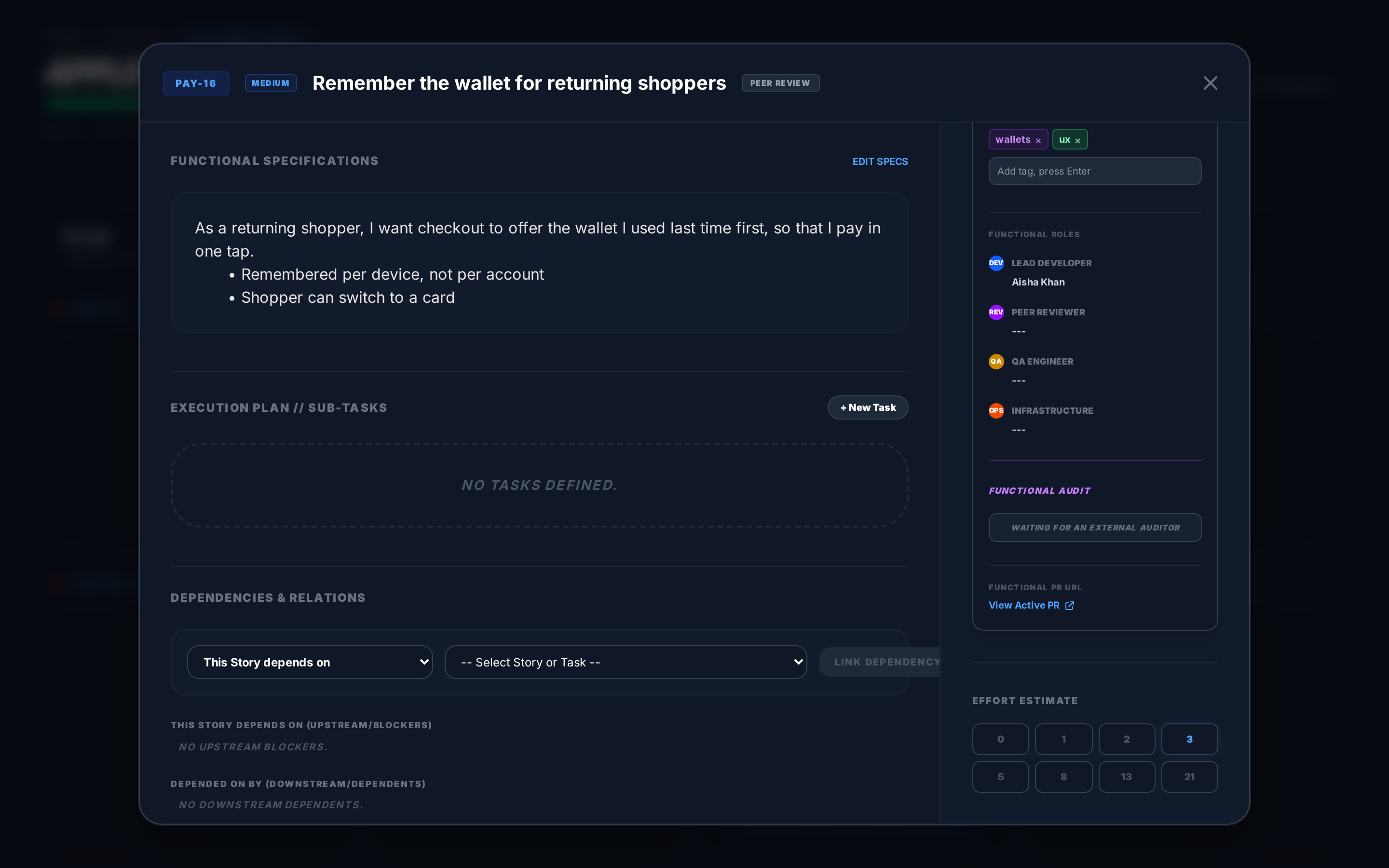 A developer's own story in review: she can't approve it herself, it waits for a reviewer